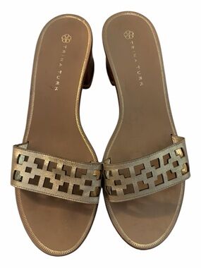 Trina Turk Metallic Gold Cutout Slide Sandals